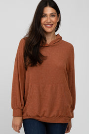 Rust Brushed Ribbed Hooded Top