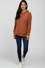 Rust Brushed Ribbed Hooded Top