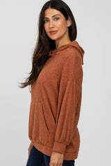 Rust Brushed Ribbed Hooded Top