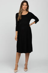 Black Babydoll Maternity Midi Dress