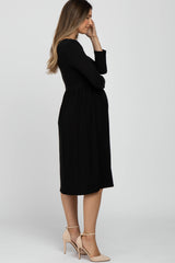 Black Babydoll Maternity Midi Dress