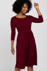 Burgundy Babydoll Maternity Midi Dress