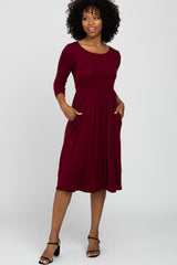 Burgundy Babydoll Maternity Midi Dress