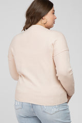 Beige Mock Neck Exposed Seam Maternity Plus Sweater