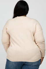 Beige Mock Neck Exposed Seam Plus Sweater