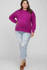 Magenta Mock Neck Exposed Seam Maternity Plus Sweater