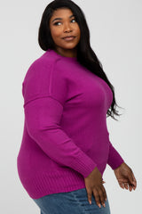 Magenta Mock Neck Exposed Seam Plus Sweater