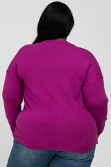 Magenta Mock Neck Exposed Seam Plus Sweater