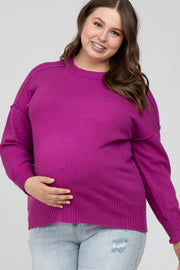 Magenta Mock Neck Exposed Seam Maternity Plus Sweater