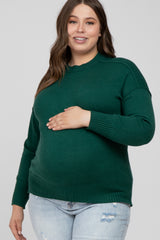 Forest Green Mock Neck Exposed Seam Maternity Plus Sweater