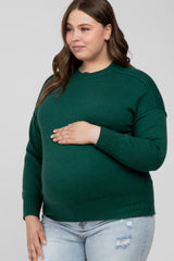 Forest Green Mock Neck Exposed Seam Maternity Plus Sweater