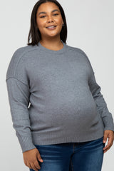 Grey Mock Neck Exposed Seam Maternity Plus Sweater