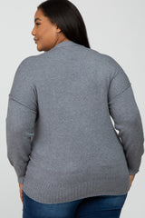 Grey Mock Neck Exposed Seam Maternity Plus Sweater