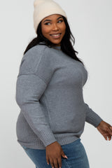 Grey Mock Neck Exposed Seam Plus Sweater