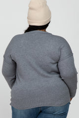 Grey Mock Neck Exposed Seam Plus Sweater