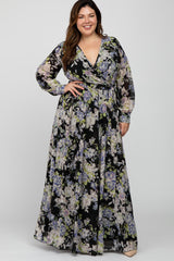 Black Floral Chiffon Plus Maxi Dress