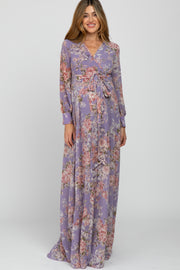 Purple Floral Chiffon Maternity Maxi Dress