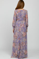 Purple Floral Chiffon Maternity Maxi Dress