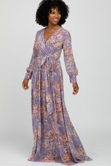 Purple Floral Chiffon Maxi Dress