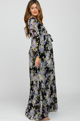 Black Floral Chiffon Maternity Maxi Dress