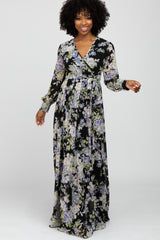 Black Floral Chiffon Maxi Dress