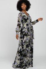 Black Floral Chiffon Maxi Dress