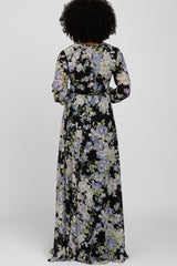 Black Floral Chiffon Maxi Dress