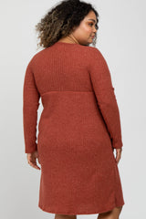 Rust Brushed Ribbed Knit Maternity Plus Dress