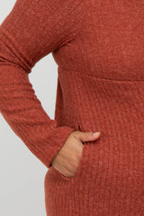 Rust Brushed Ribbed Knit Maternity Plus Dress