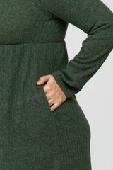 Olive Brushed Ribbed Knit Plus Dress