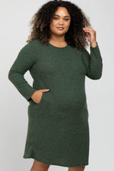 Olive Brushed Ribbed Knit Maternity Plus Dress