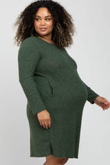 Olive Brushed Ribbed Knit Maternity Plus Dress