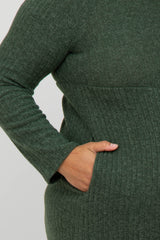 Olive Brushed Ribbed Knit Maternity Plus Dress