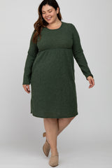 Olive Brushed Ribbed Knit Maternity Plus Dress