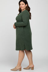 Olive Brushed Ribbed Knit Plus Dress