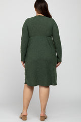 Olive Brushed Ribbed Knit Plus Dress