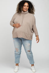 Mocha Cowl Neck Contrast Maternity Plus Dolman Sleeve Top