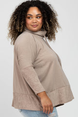 Mocha Cowl Neck Contrast Maternity Plus Dolman Sleeve Top