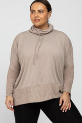 Mocha Cowl Neck Contrast Plus Dolman Sleeve Top