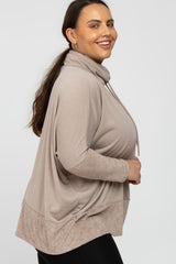 Mocha Cowl Neck Contrast Plus Dolman Sleeve Top