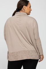 Mocha Cowl Neck Contrast Plus Dolman Sleeve Top