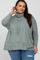 Light Olive Cowl Neck Contrast Maternity Plus Dolman Sleeve Top