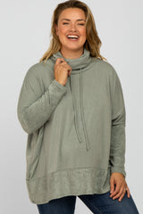 Light Olive Cowl Neck Contrast Maternity Plus Dolman Sleeve Top