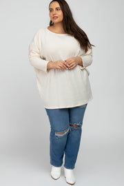 Cream Brushed Ribbed Dolman Sleeve Plus Top