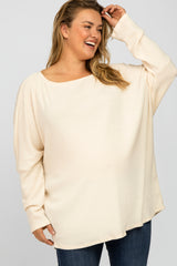 Cream Brushed Ribbed Dolman Sleeve Maternity Plus Top