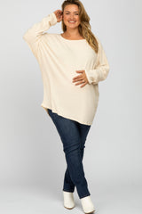 Cream Brushed Ribbed Dolman Sleeve Maternity Plus Top