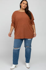 Rust Brushed Ribbed Dolman Sleeve Maternity Plus Top