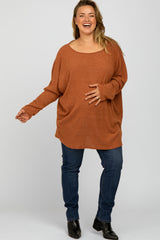 Rust Brushed Ribbed Dolman Sleeve Maternity Plus Top