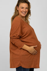 Rust Brushed Ribbed Dolman Sleeve Maternity Plus Top