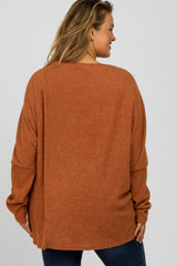 Rust Brushed Ribbed Dolman Sleeve Maternity Plus Top